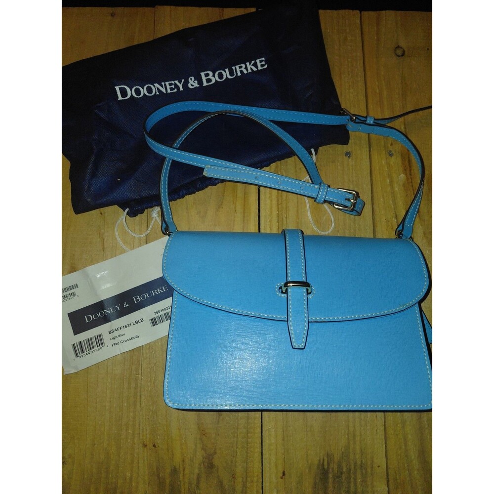 Dooney&Bourke Womens Light Blue Flap Crossbody Ajustable Strap Purse Large New